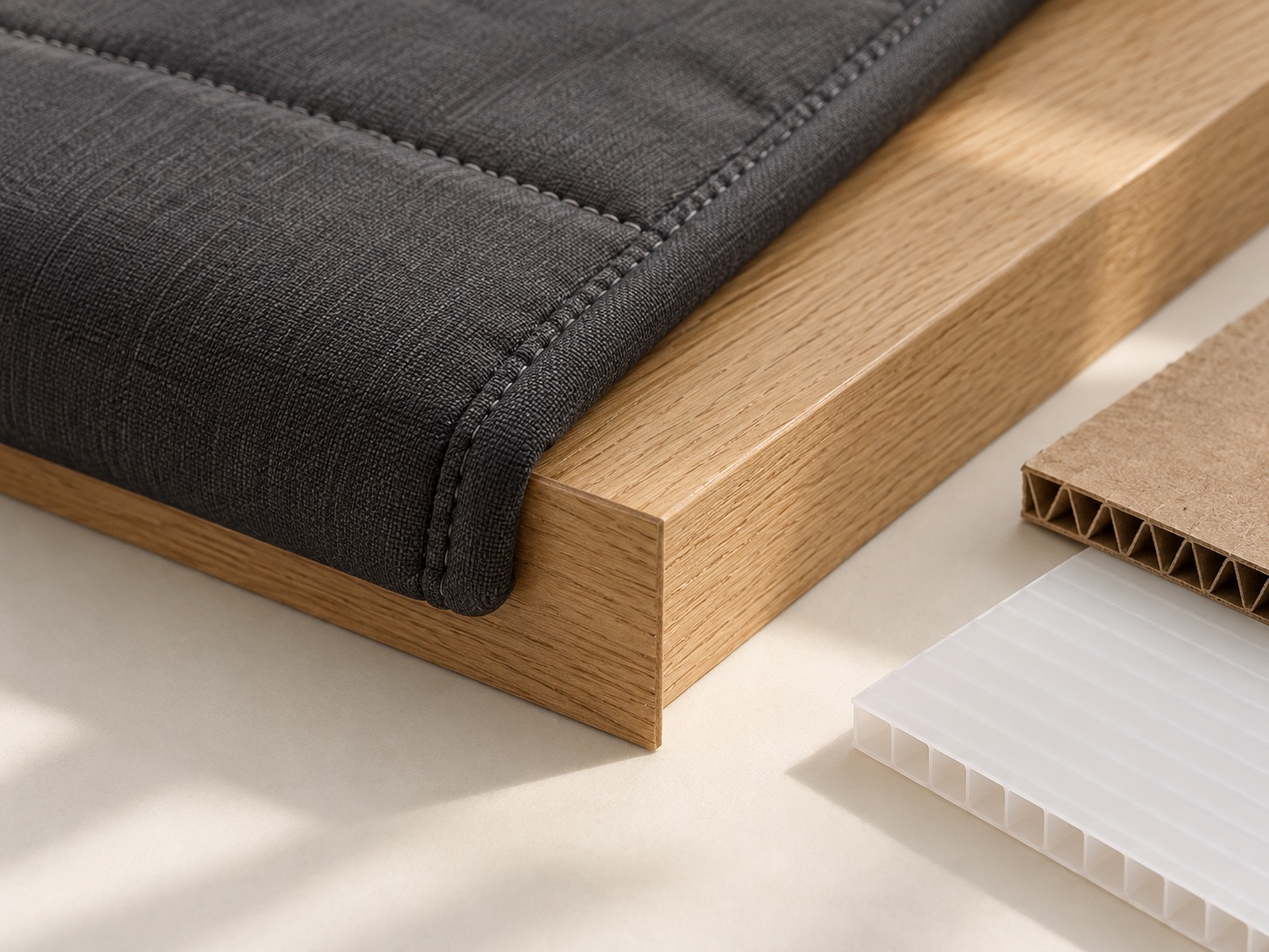 Close-up of fabric, board and plastic material samples